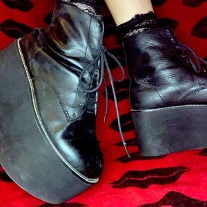 Black leather platforms